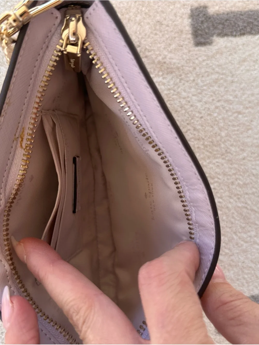 kate spade lavender Leather Crossbody with Gold Chain
